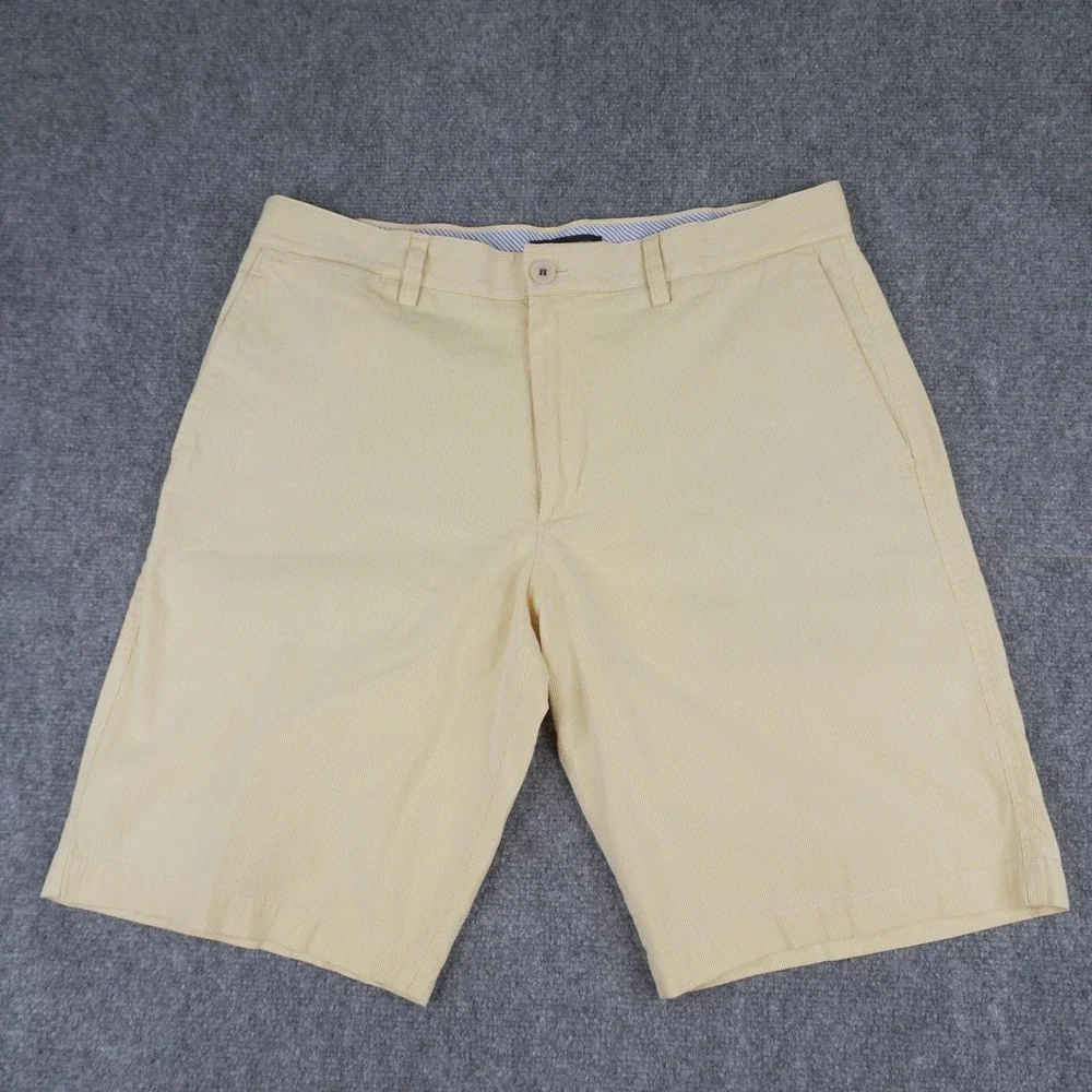 X3 Banana Republic Mens Chino Shorts Size 35 Yellow Seersucker Plaid Gingham